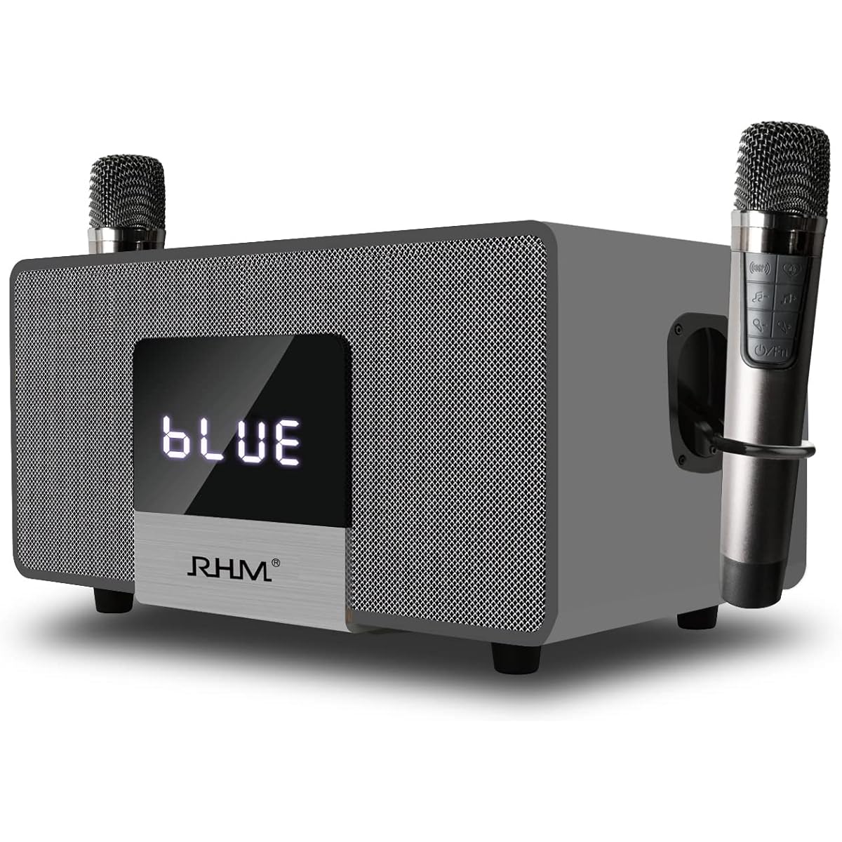 RHM K222 Karaoke Machine with 2 Wireless Microphones and 5 Sound Modes, Support Optical/Bluetooth/AUX/USB/PC, Wooden Bluetooth Speaker for TV/Home/Meeting/Karaoke/Party, Gift for Music and Karaoke Lovers