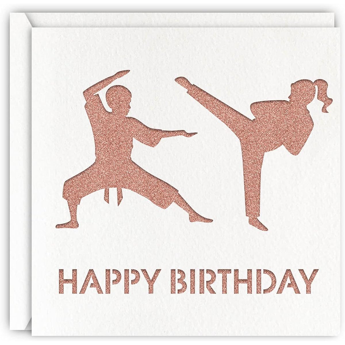 Rose Gold Karate Birthday Card Glitter Laser Cut Taekwondo Martial Arts Greeting Card for Girls