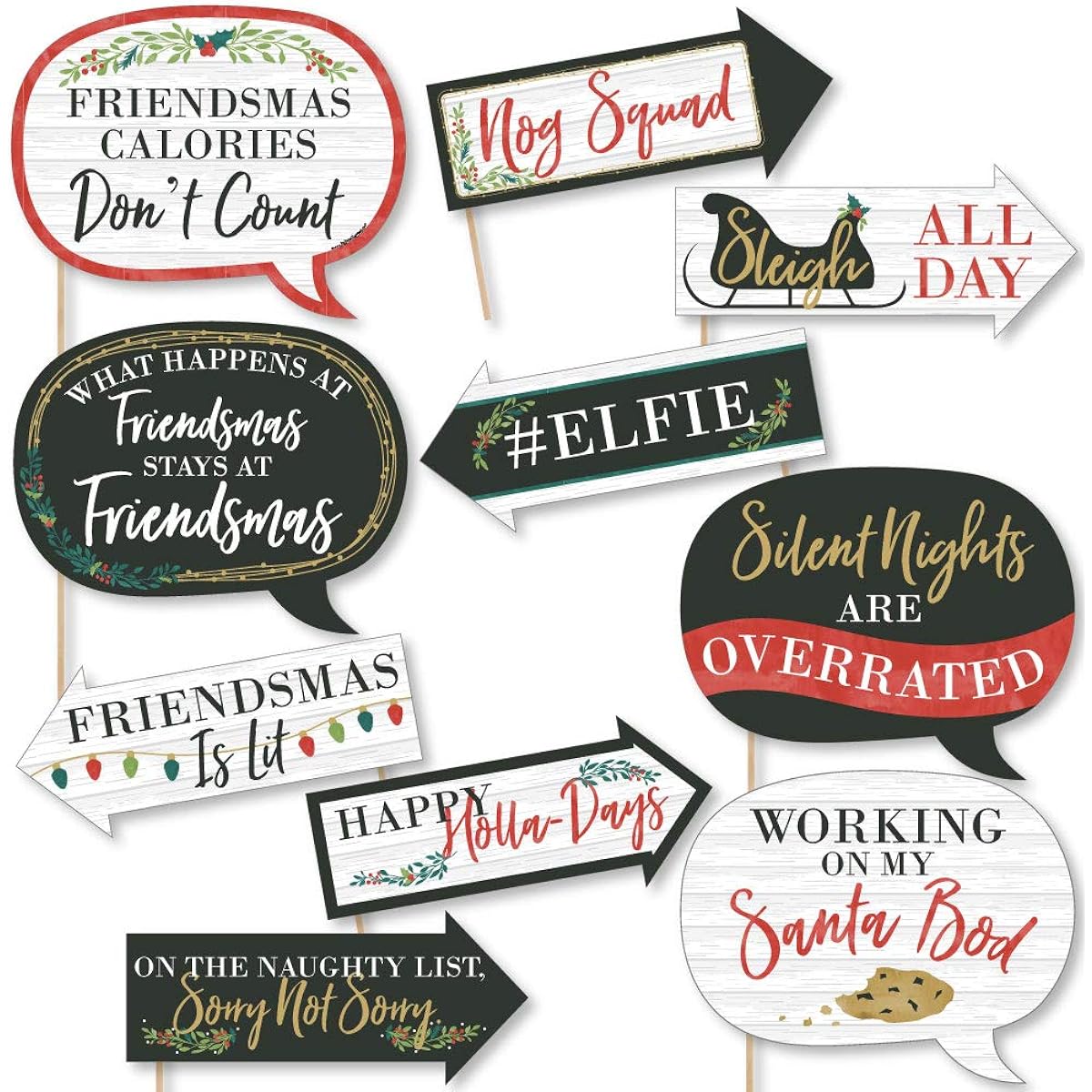 Funny Rustic Merry Friendsmas - Friends Christmas Party Photo Booth Props Kit - 10 Pieces