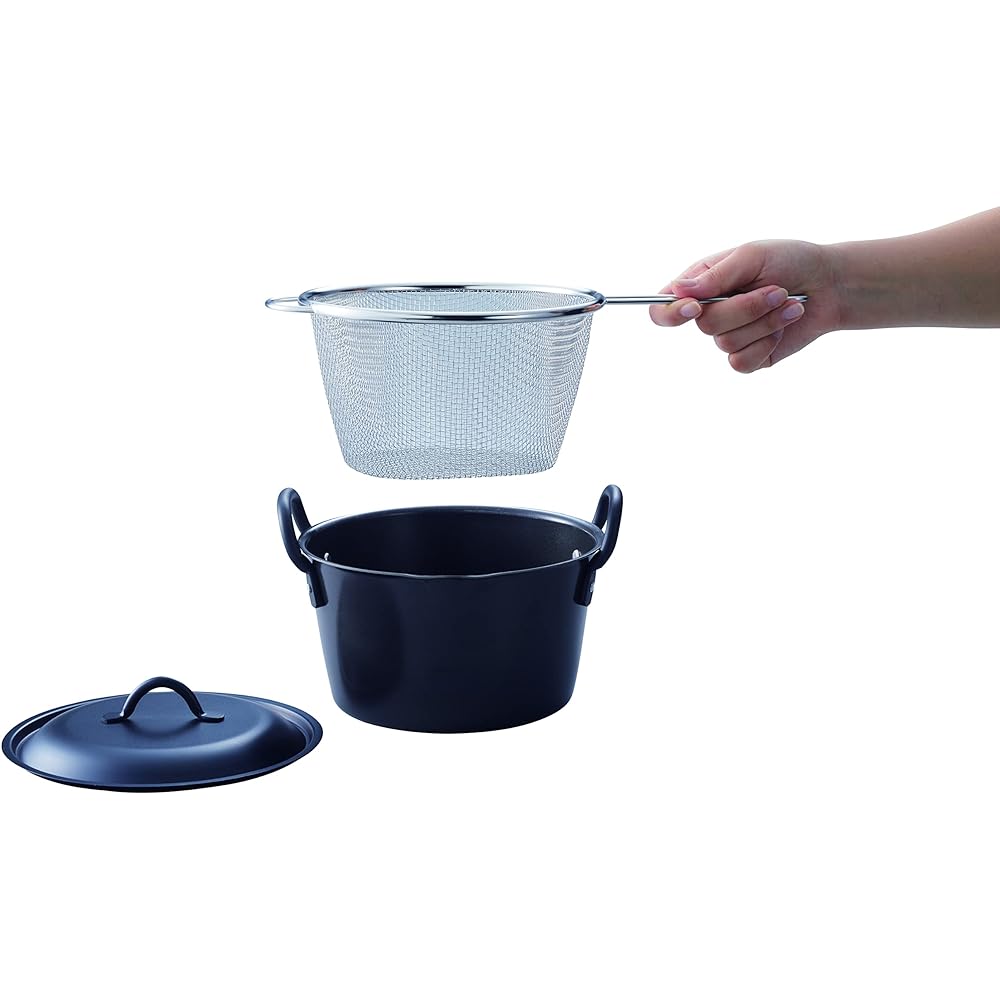 Nichi Nichi Utensils Deep frying pot with basket 18cm IH compatible Made in Japan Black