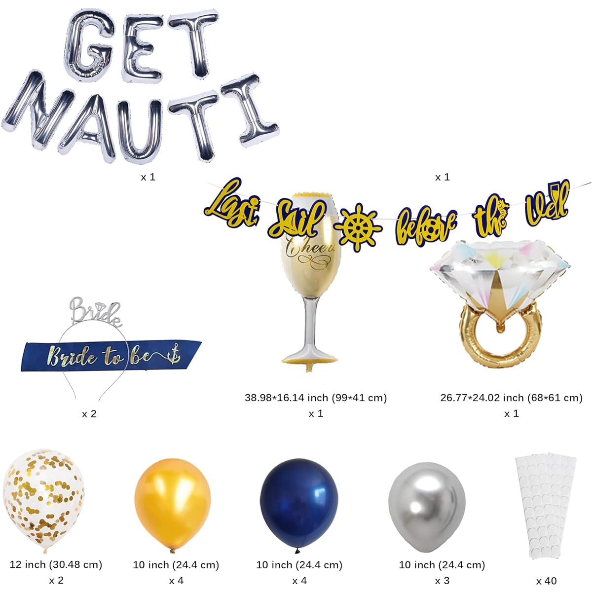 READIGO Last Sail Before the Veil Nautical Bachelorette Party Decorations Naughty Bridal Shower - Bride to be Sash + Tiara Silver Get Nauti Balloon Banner Cruise Ship Navy Wedding Engagement Party Favors