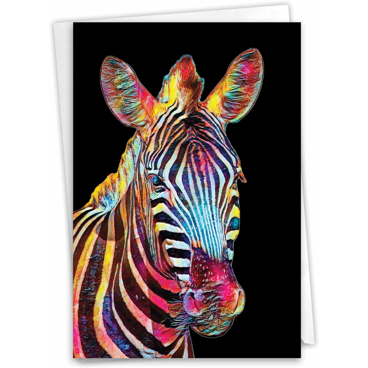 NobleWorks Birthday Greeting Card with 5 x 7 Inch Envelope (1 Card) BdayRainbow Zebra Head C10327BBDG