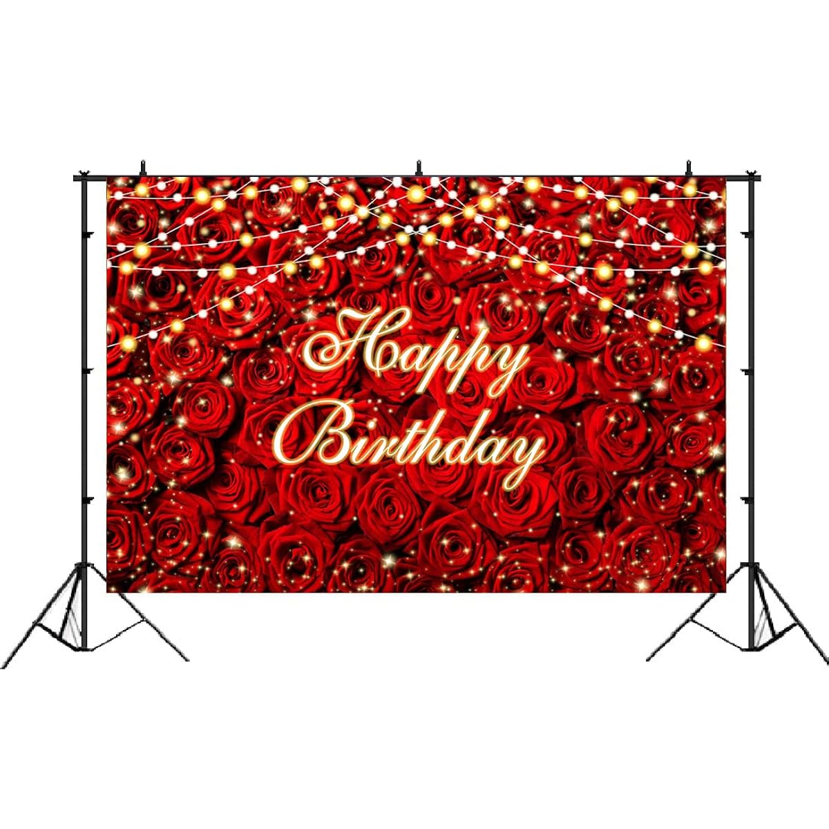 Lofaris Red Rose Flower Happy Birthday Backdrop Rose Flower Wall Adult Women Birthday Backdrop Sweet 16 Year Old Happy 30 Year Old 40 Year Old 50th Birthday Party Supplies Studio Booth Props 5x3ft