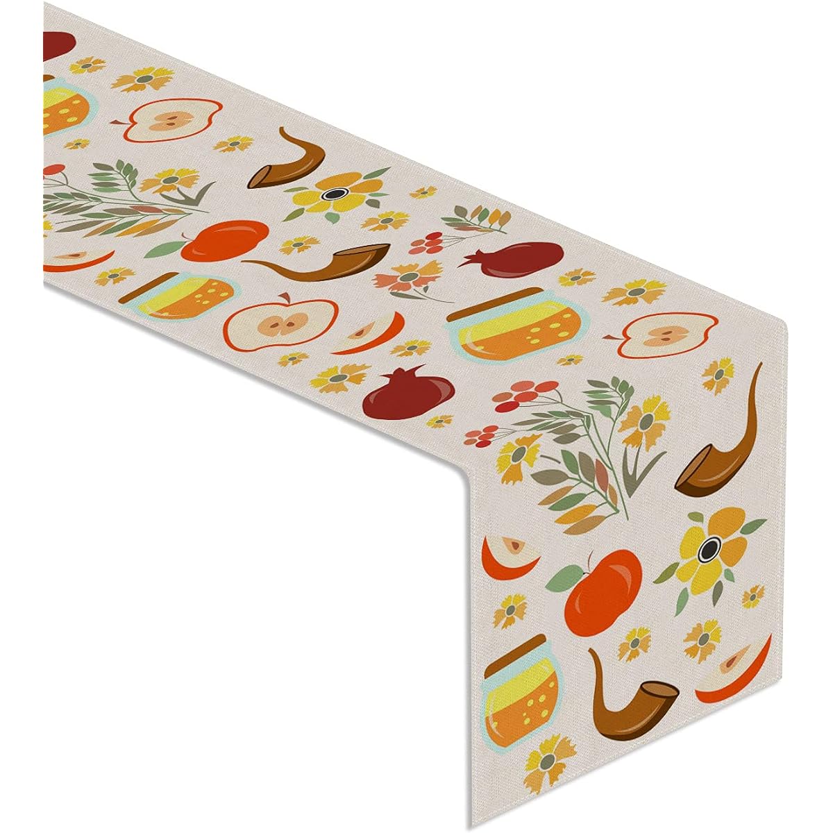 Linen 13" x 72" Rosh Hashanah Table Runner Shana Tova Table Decor Jewish New Year Decorations and Accessories for Home Kitchen Dining
