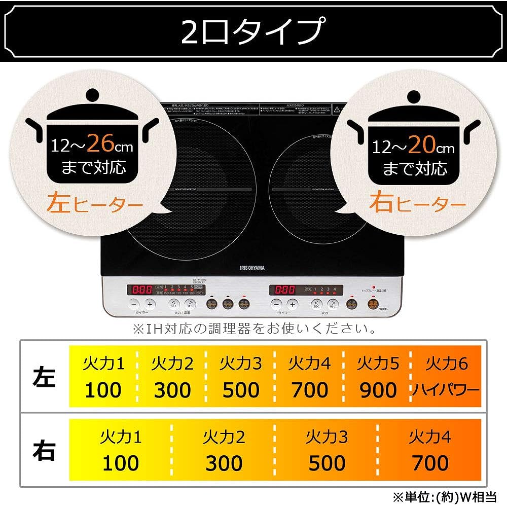 Iris Ohyama 2 Burner IH Stove IH Cooking Heater 1400W 100V White IHK-W12-W
