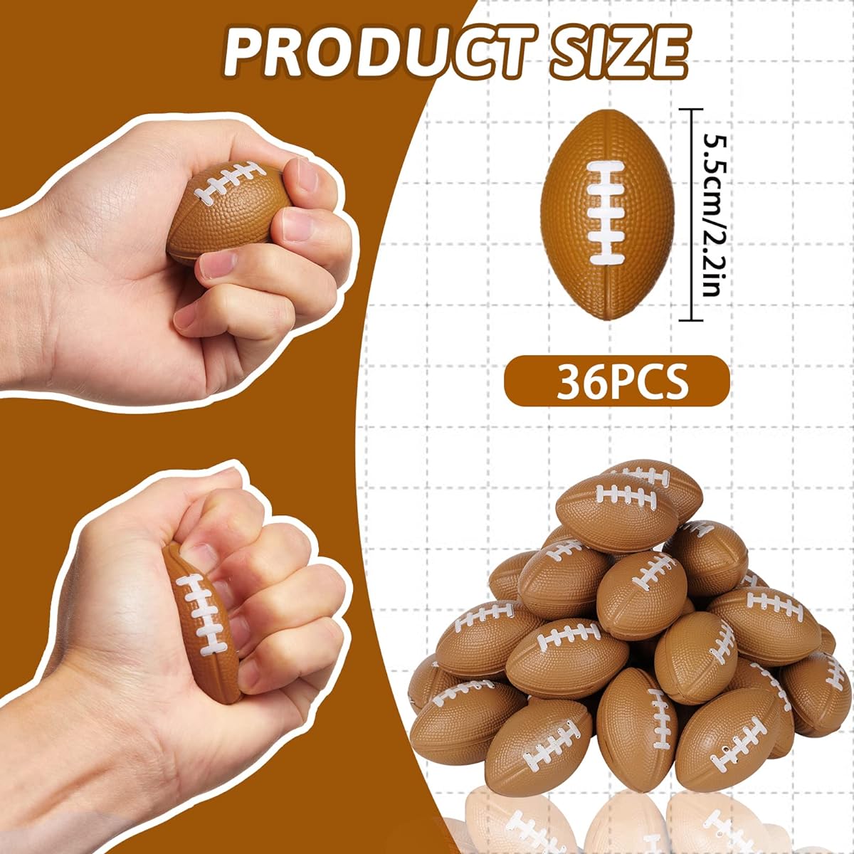 WELLVO Mini Football Party Favors, 36 Pack Football Stress Relief Toys Mini Footballs Foam Sports Balls for Kids Goodie Bag Stuffers School Carnival Rewards Class Giveaways Football Party Decorations