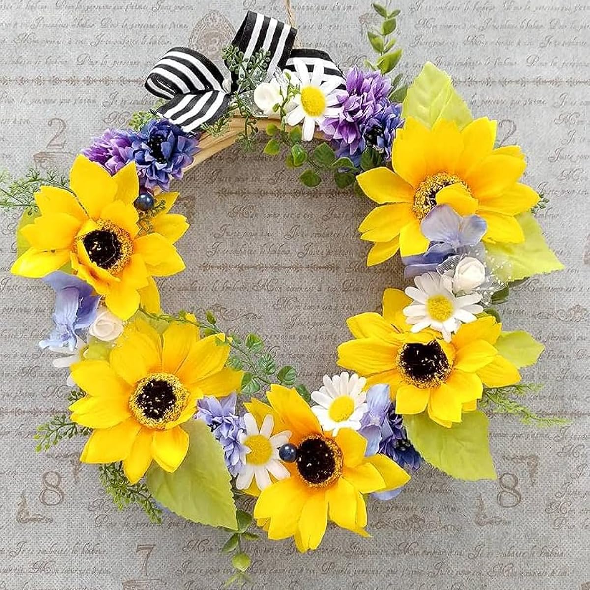 Lulu's Refreshing Summer Wreath Sunflower Daisy Sunflower Flower Gift Present Artificial Flower Natural Wreath Gift Present Size: Approx. 23cm Refreshing Summer Wreath Lulu's-2193
