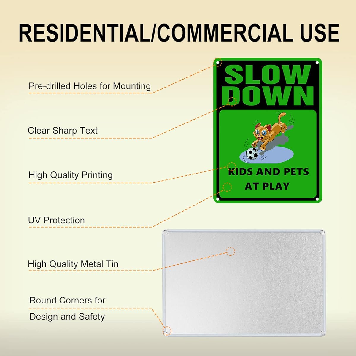 Slow Down Kids And Pets At Play Sign Tin Metal Safety Warning Sign for Neighborhood/Road/Yard/School 12"x8"