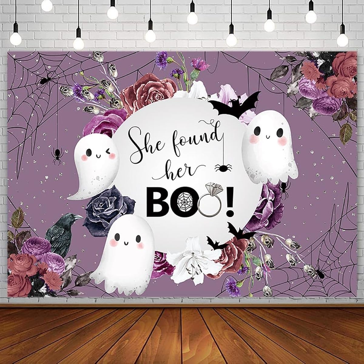 AIBIIN 7x5ft Halloween Bachelorette Party Backdrop She Found Her Boo Wedding Bridal Shower Party Decorations Bat Flower Ghost Spooky Bride Photography Background Banner Cake Table Photo Props