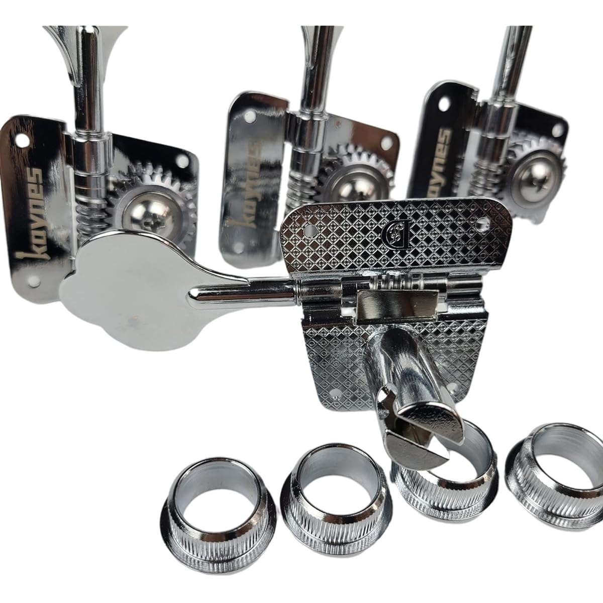 KAYNES Bass Tuner 1:26 Ratio Open Frame Silver Tuning Key Pegs Machine Head Tuner for Electric Jazz Precision Instruments (Chrome)