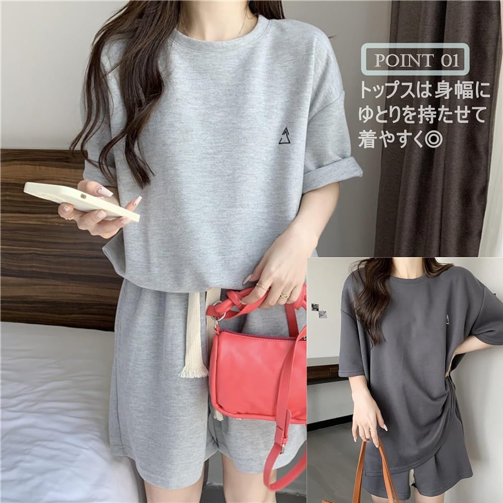 [1/2style] Sweatshirt Top and Bottom Set Up Suit One Mile Shorts Pants Short Sleeve T-shirt Room Wear Women's