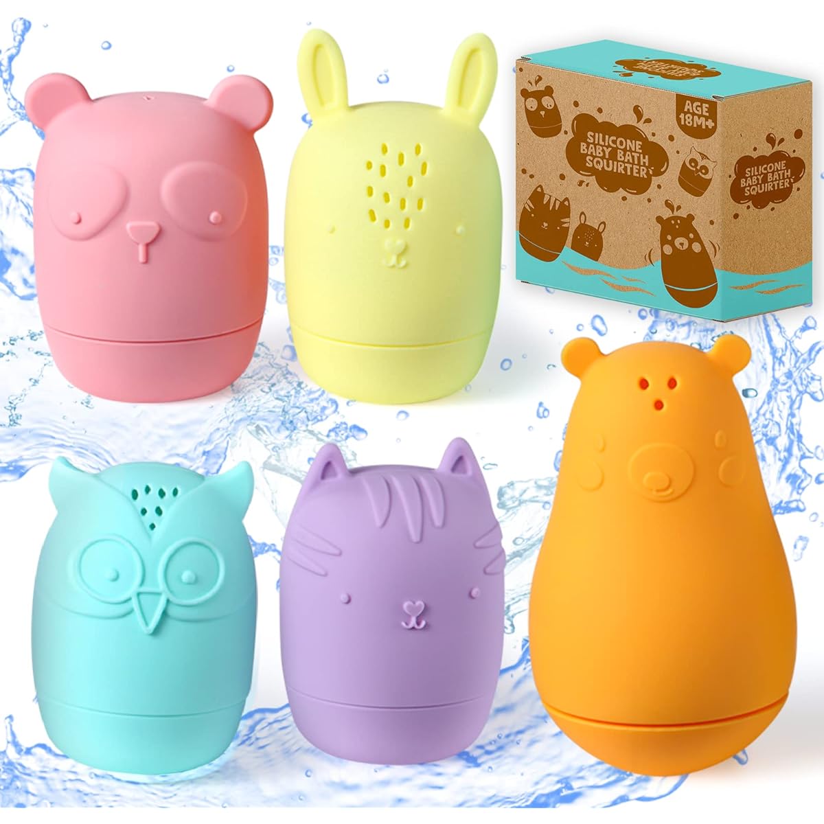 CozyBomB Toddler Bath Toys Mold Free Baby Bath Toy Set for 5 Infants Squeeze and Squirt Durable Silicone Animal Bathtub Toys Safe Baby Bath Time for Kids 18 Months and Up 2-4 over the age of