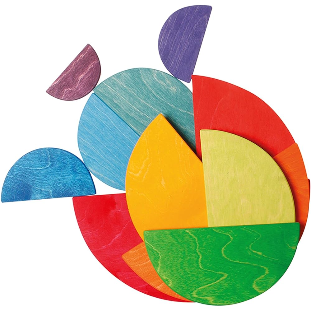 GRIMM'S Toy Educational Toy Wooden Building Blocks Figure Play Board Height 18.5 x Width 37 x Thickness 0.8 cm (Maximum Parts) Rainbow Semi-Circle