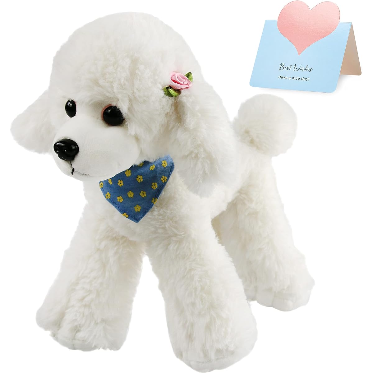 Athoinsu Realistic White Poodle Puppy Plush Toy, Soft Adorable Cuddly Stuffed Puppy Doll for Children's Day, Holidays, Birthdays, Toddlers, Kids, 12 Inch