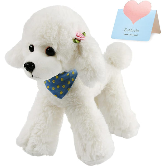 Athoinsu Realistic White Poodle Puppy Plush Toy, Soft Adorable Cuddly Stuffed Puppy Doll for Children's Day, Holidays, Birthdays, Toddlers, Kids, 12 Inch