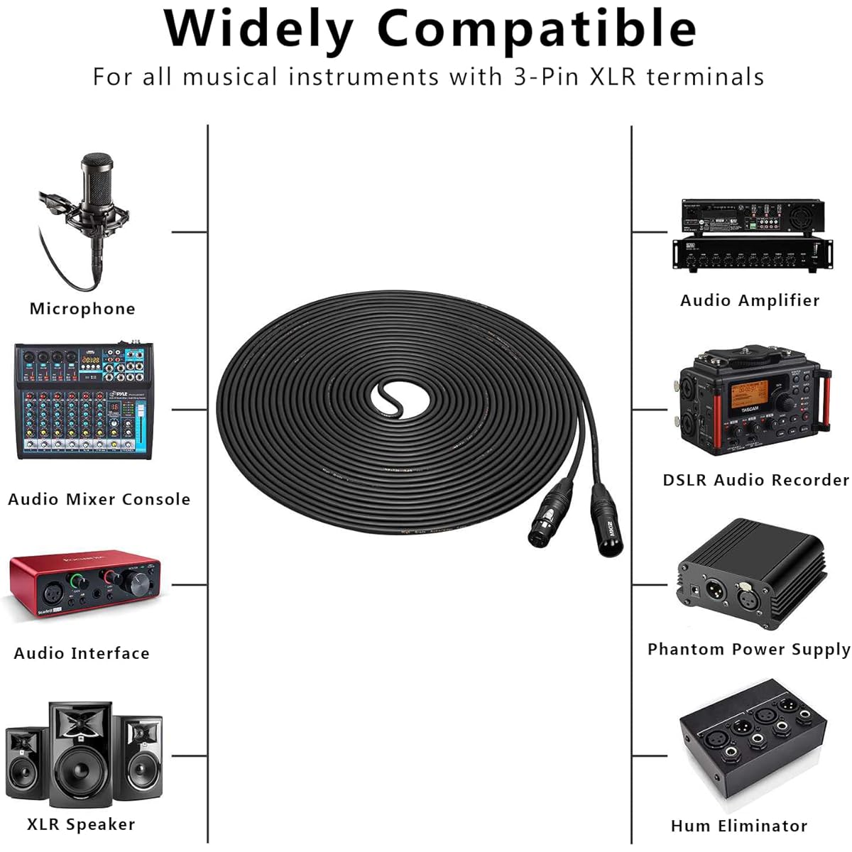 MIKIZ XLR Cable 100ft 2 Pack Premium XLR Male to Female Microphone Cable for Speakers 100ft