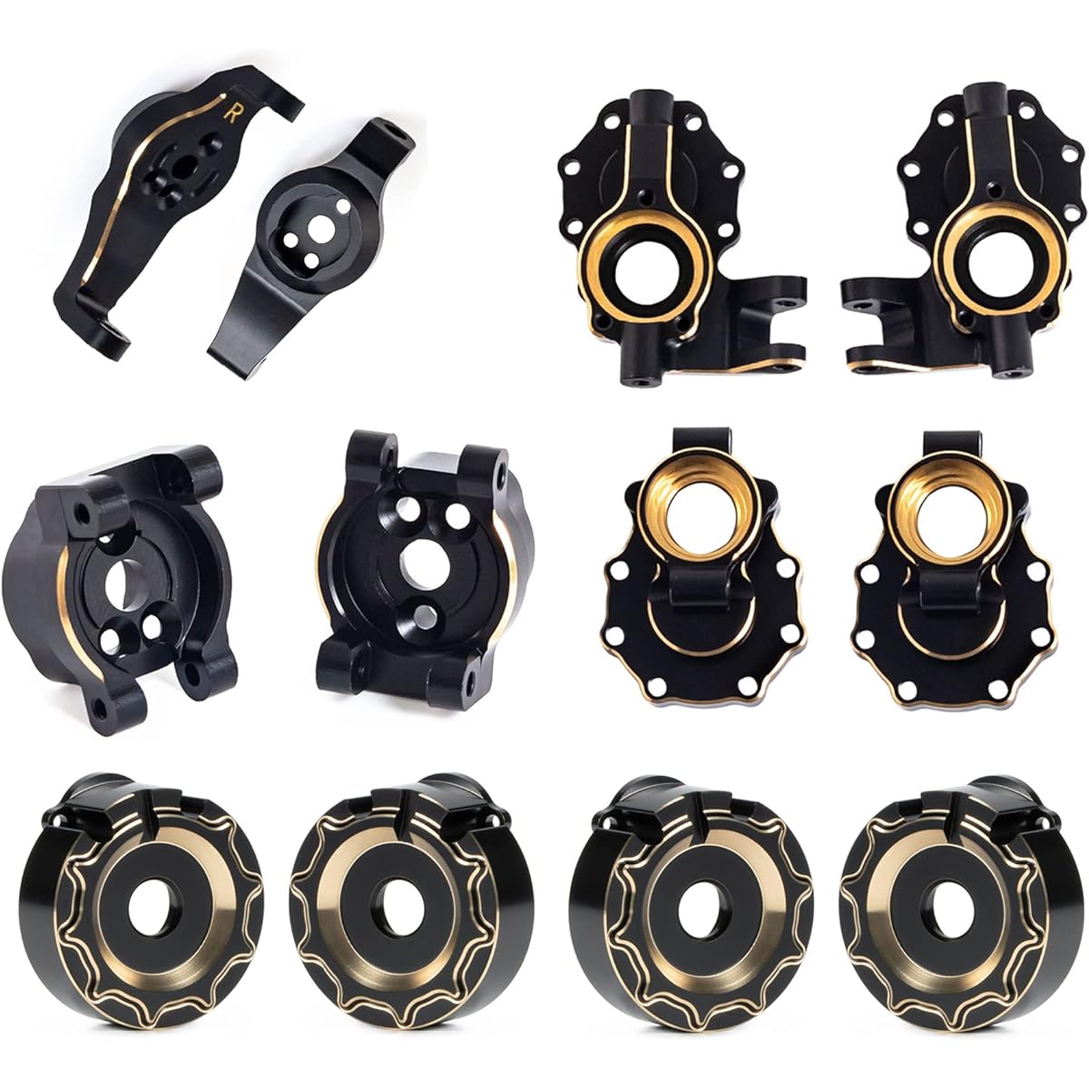 TRX4 Brass Caster Block C-Hub Steering Knuckle Rear Axle Mount Housing Inner Brass Counterweight for 1/10 RC Crawler TRX6 TRX4 Upgrade Parts (A 6 in 1)