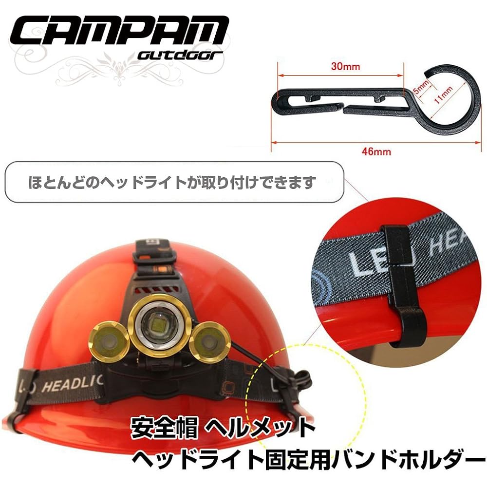 CAMPAM LED headlight universal helmet holder fixed band for camping, night fishing, mountain climbing, night work, construction, etc. No need to remove the band, one-touch type CP-029