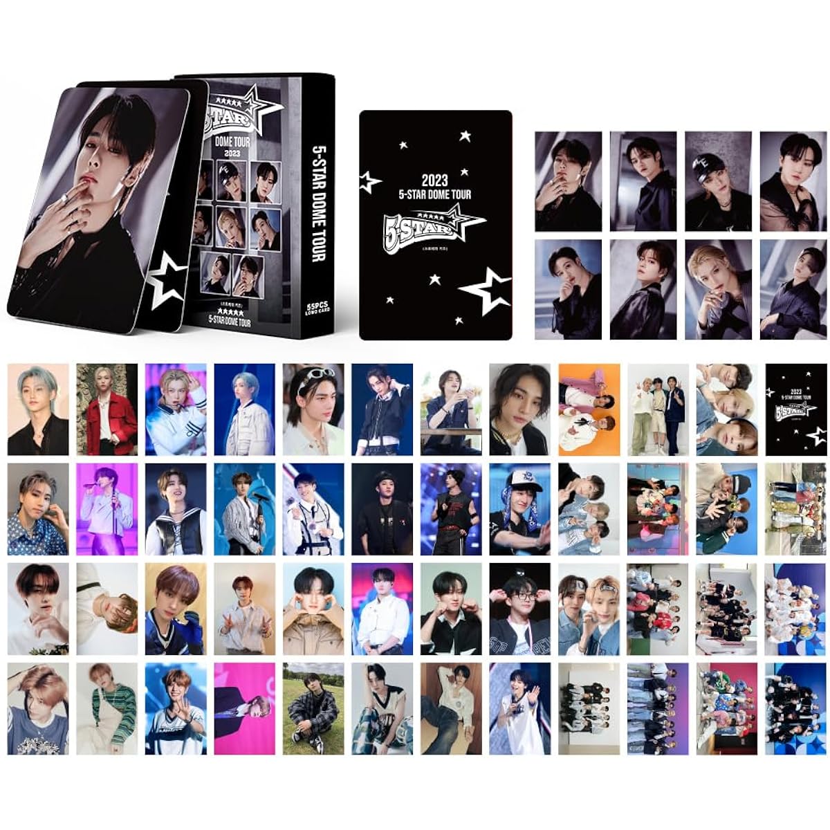 eTel Like 5 Packs/275 Pieces Stray Kids 5 Star Lomo Cards Kpop Photo Cards Greeting Cards with Postcard Box