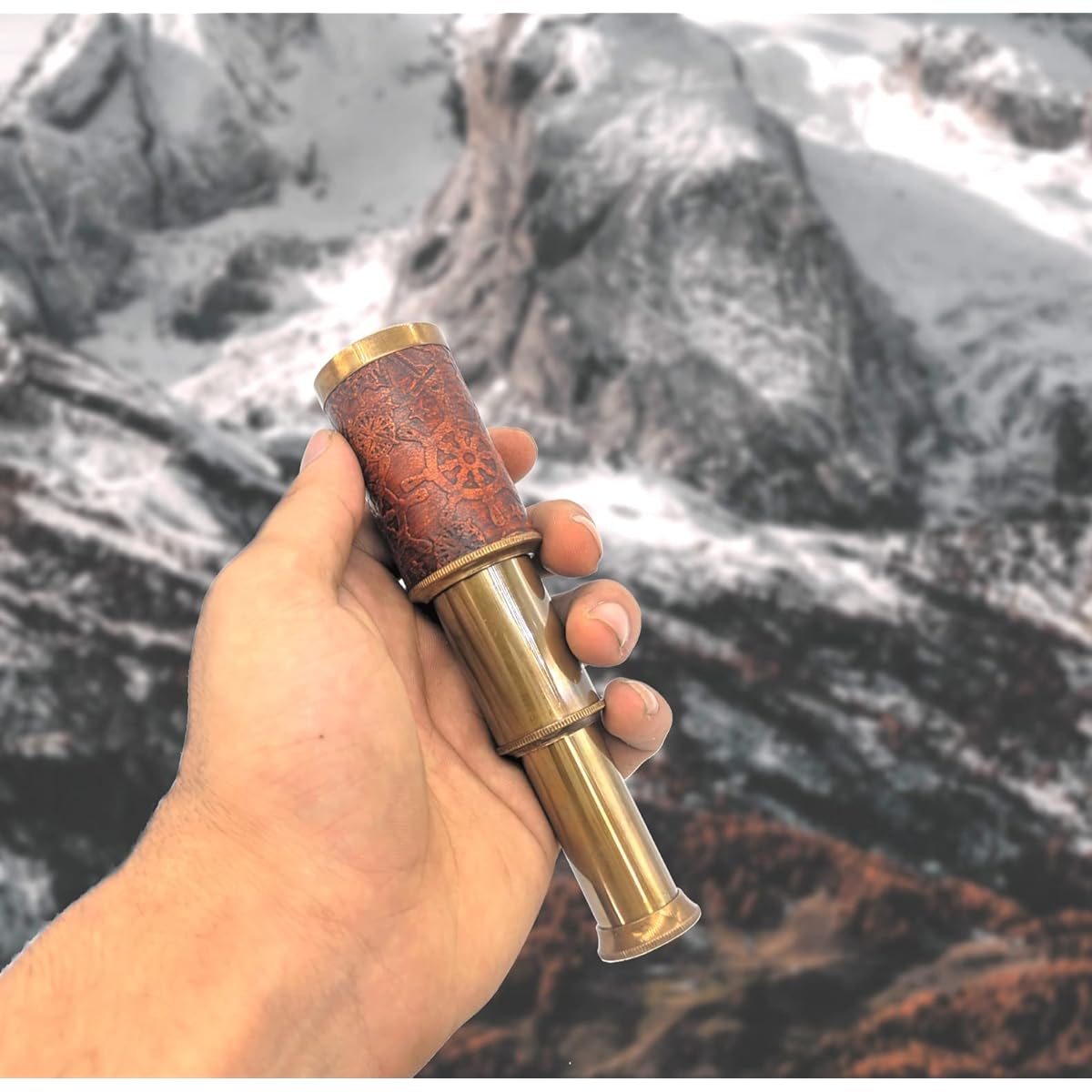 Brass Telescope with Leather Case Captains 6" Brass Handheld Mini Telescope with Leather Case Nautical Toys Functional Telescope for Kids (Antique Bronze)