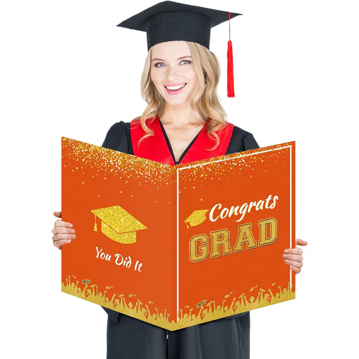Jumbo Graduation Party Shipley's Greeting Card Decorations 2022 Graduation Giant Guest Book Happy Graduation Party Gifts for Elementary School Middle School College - 11 x 14 inches (Orange & Gold)