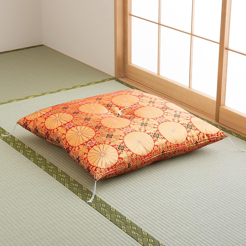 Buddhist Altar Shop Takita Shoten Gozen Zabuton (Buddha Front Zabuton), Tea-double Sancho and Four Pots, Red ◆ Memorial Service, Buddhist Altar, Buddhist Ceremony, Obon, Temple Use, Gold Brocade, Zabuton, Obon Supplies, Made in Japan