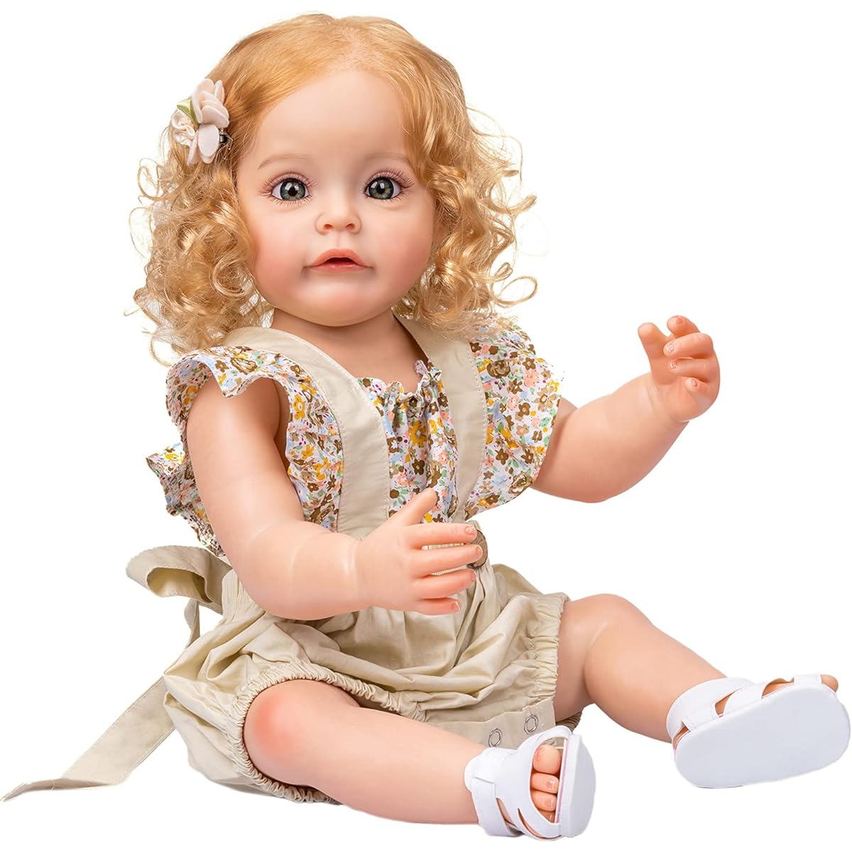 55CM Dress Up Doll Full Body Silicone Reborn Baby Doll Toddler Girl Princess Waterproof Kids Toy Gift, Blonde Curly Hair