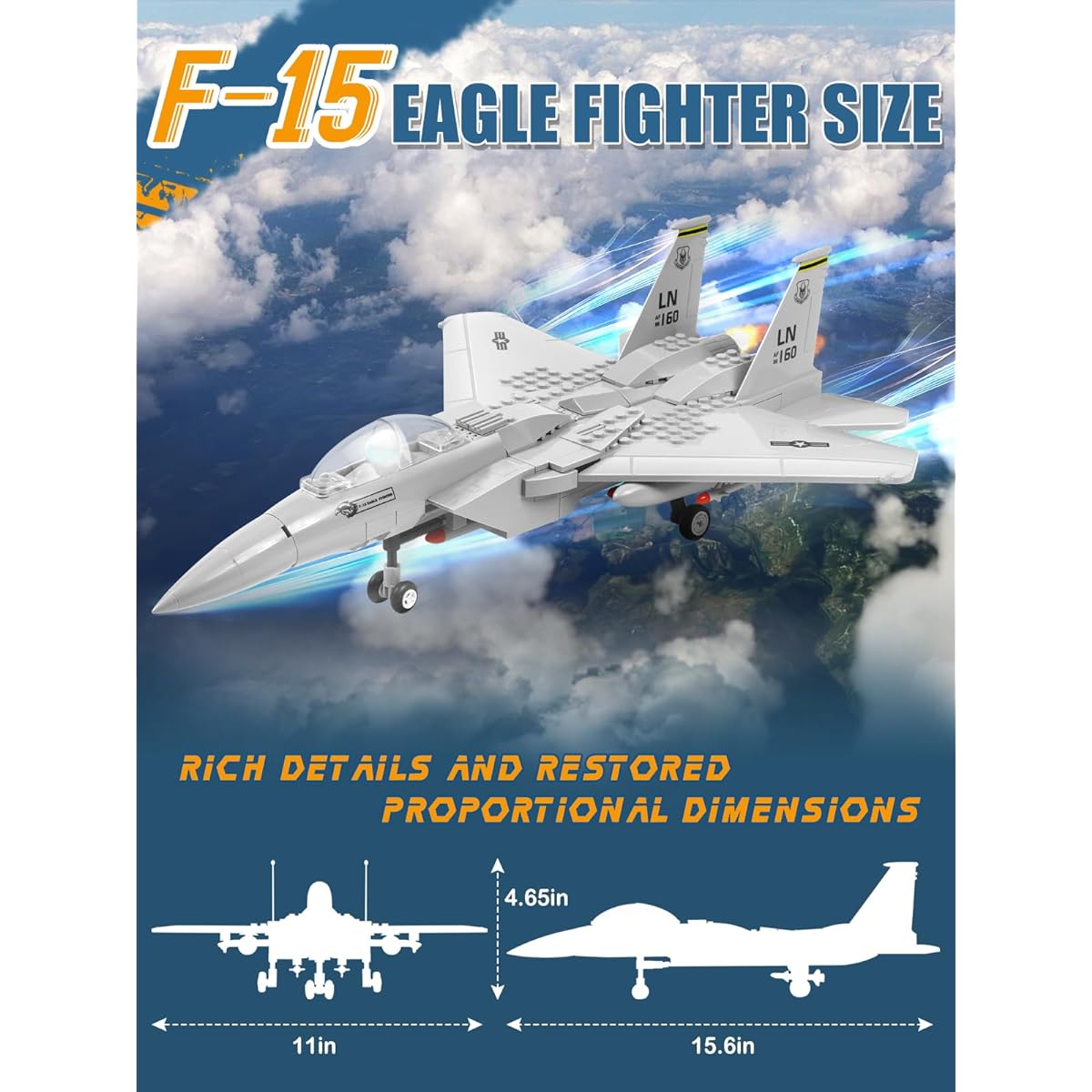 GOKUPOK Military F-15 Eagle Fighter Jet Building Blocks Set, 223 Pieces Air Force Build Blocks Toy Airplane, Great Gift for Boys Kids Teens