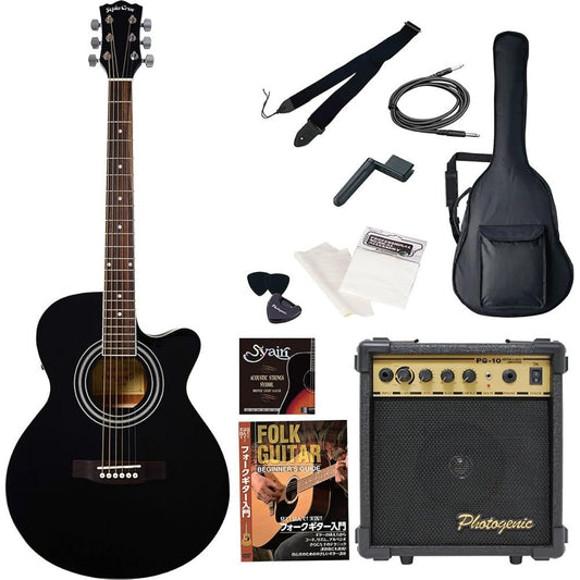 SepiaCrew Electric Acoustic Guitar EAW-01 Entry Set 10W Amplifier Photogenic PG10 Included (BK)