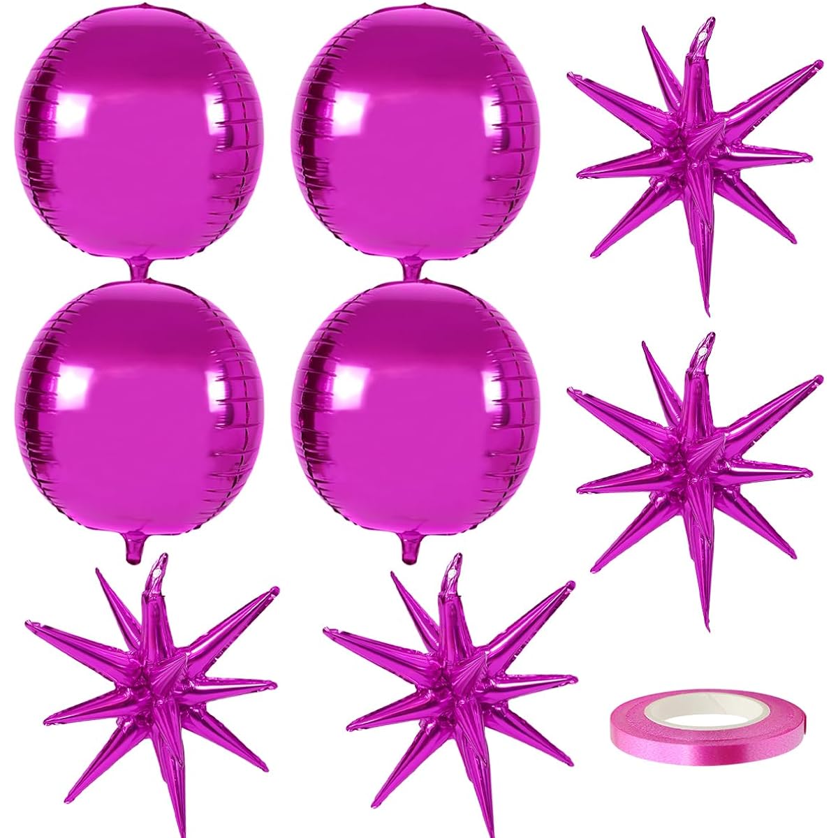Pink Mylar Starburst Balloon and Metallic Balloon 22 Inch 4D Round 360 Degree Pink