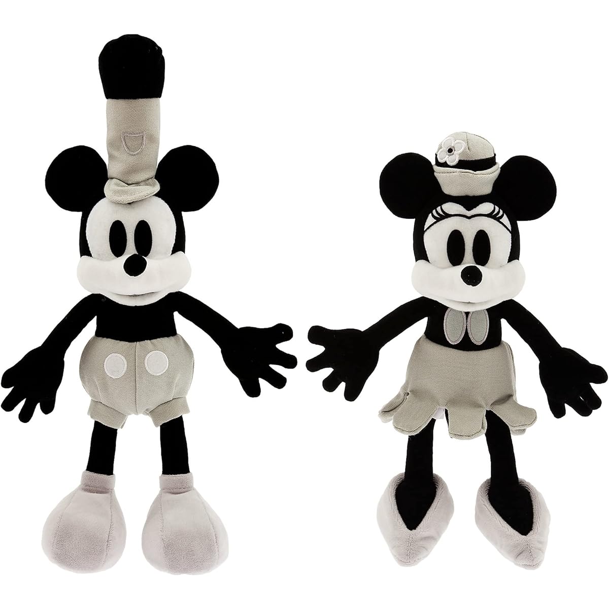 Disney100 Official Mickey & Minnie Mouse Steamboat Willie Plush Toy Set - Classic Vintage Design - 10.25" Collectible Toy for Fans & Kids