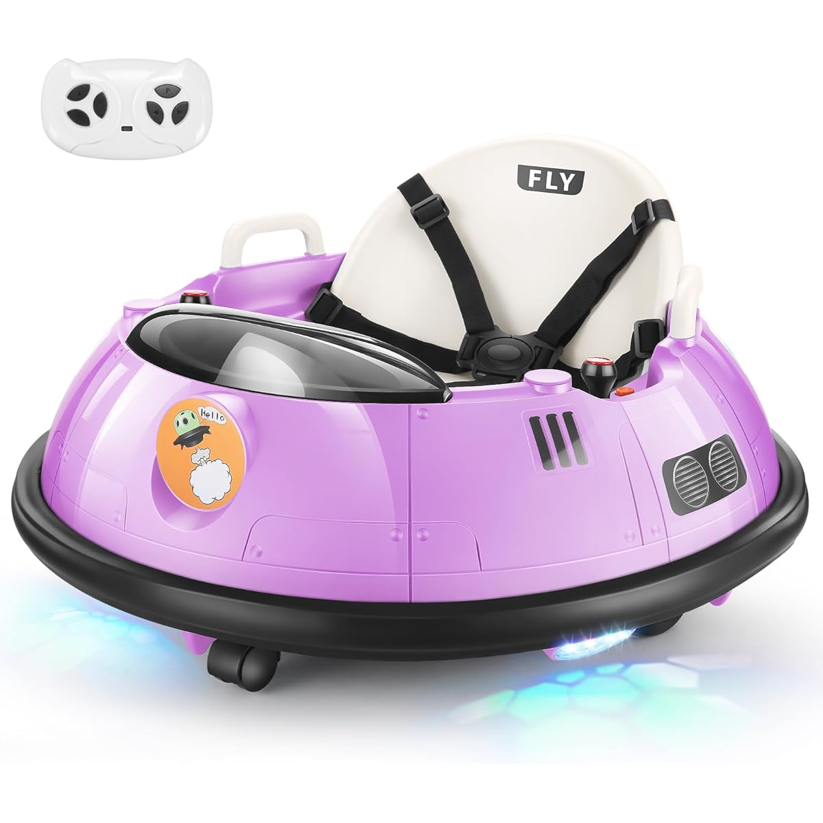 Hikole 12V Toddler Bumper Cars, Electric Baby Bumper Car with Remote Control, 360 Degree Rotation, 5-Point Harness, 2 Driving Modes, LED Lights, Bumper Cars for 1.5-5 Year Old Kids, Purple