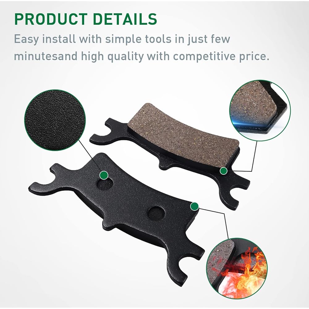Cyleto Front and Rear Brake Pads for POLARIS 500 Scrambler 4 x 4 2005 2006 2007 2008 2009 2010 2011 2012/500 Sportsman (HO/EFI) 2003-2008