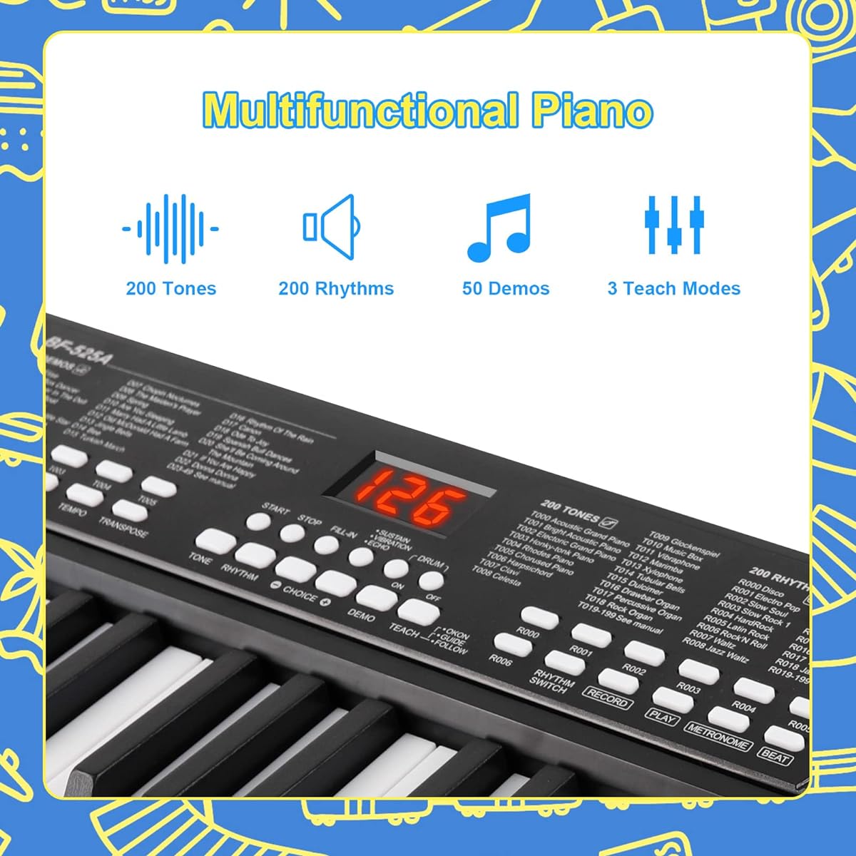 Piano Keyboard for Beginners 37 Keys Portable Electronic Keyboard Piano with Built-in Rechargeable Battery Kids Piano with Headphone Jack for Learning Instruments 3 4 5 6 7 Boys Girls Gift