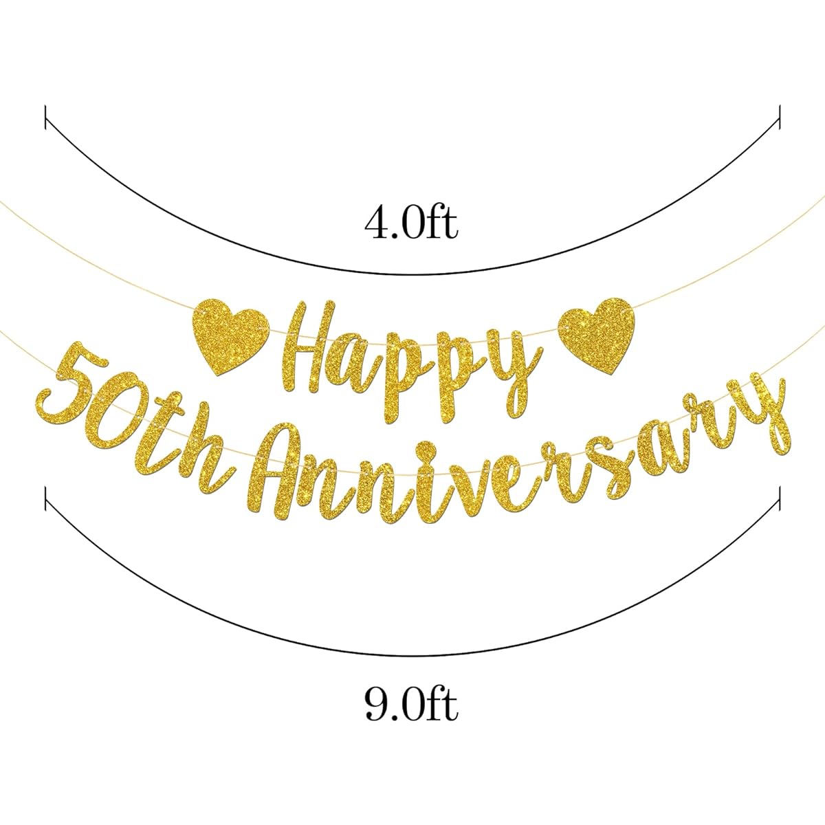 Talorine Happy 50th Anniversary Banner, 50th Wedding Anniversary, 50th Birthday, 50th Anniversary Party Decorations (Gold Glitter)