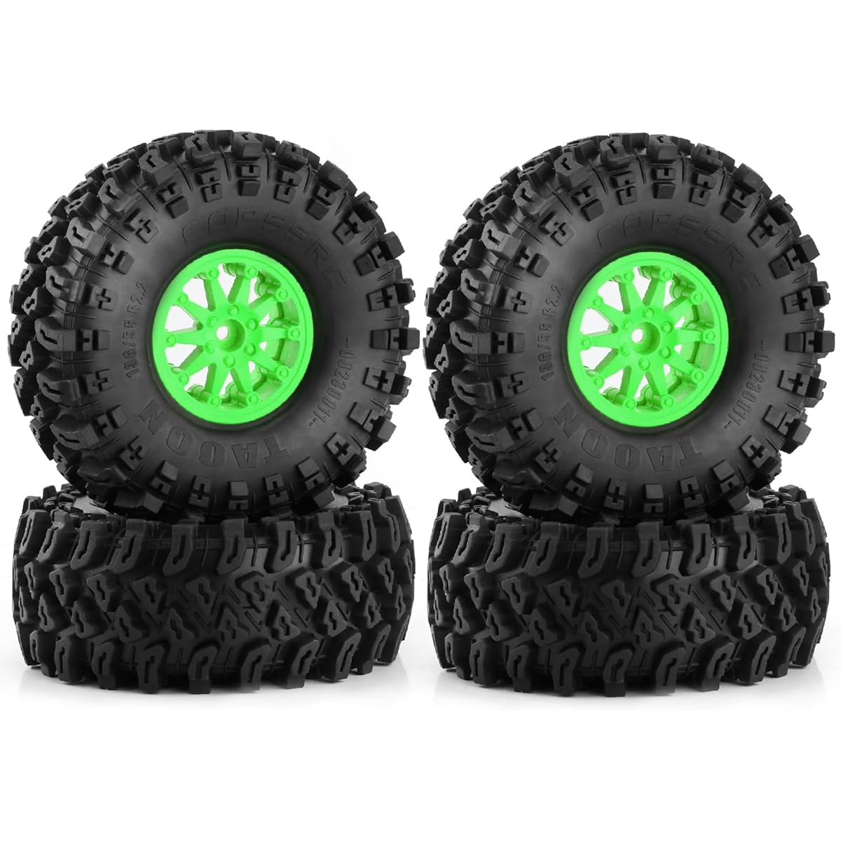 WLYEJEA 2.2" RC Mud Slinger Tires 135mm/5.31" RC Crawler Rubber Tires Hard Plastic 12mm Hex Hub for 1/10 RC Rock Crawler TRAXXAX TRX-4 Axial SCX10 SCX10 II 90046 D90(4pcs), Green