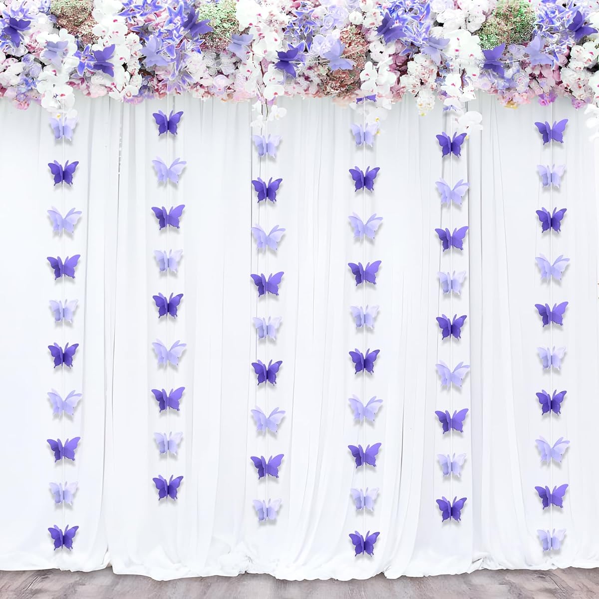 LITAUS 3D Purple Paper Butterfly Hanging Garland - Set of 4 | Butterfly Birthday Decorations | Butterfly Baby Shower Decorations | Home Decor | Wedding | Purple Party Decorations