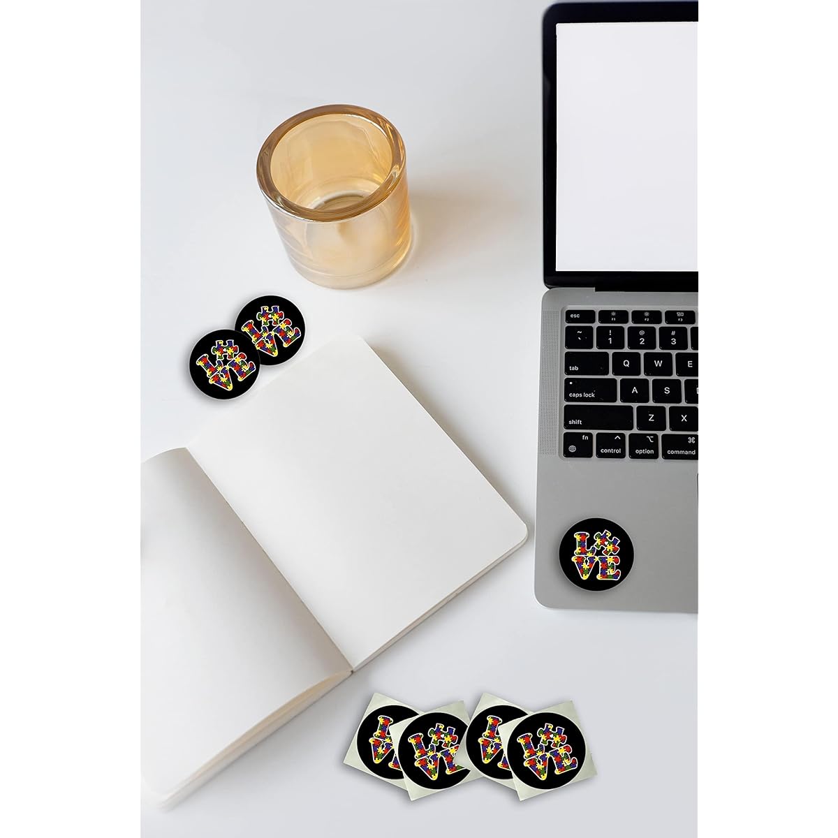 Fundraising For A Cause | Round Autism Love Awareness Stickers - Autism Stickers with Puzzle Pieces Love Words Stickers Autism Awareness (1 Roll - 250 Sheets)