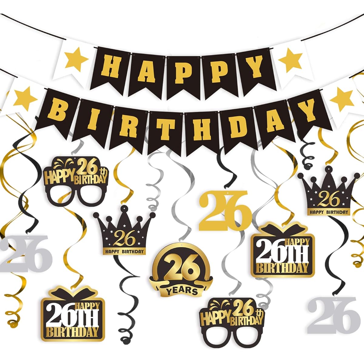 LINGTEER 26 Birthday Swirl Streamer Banner Set