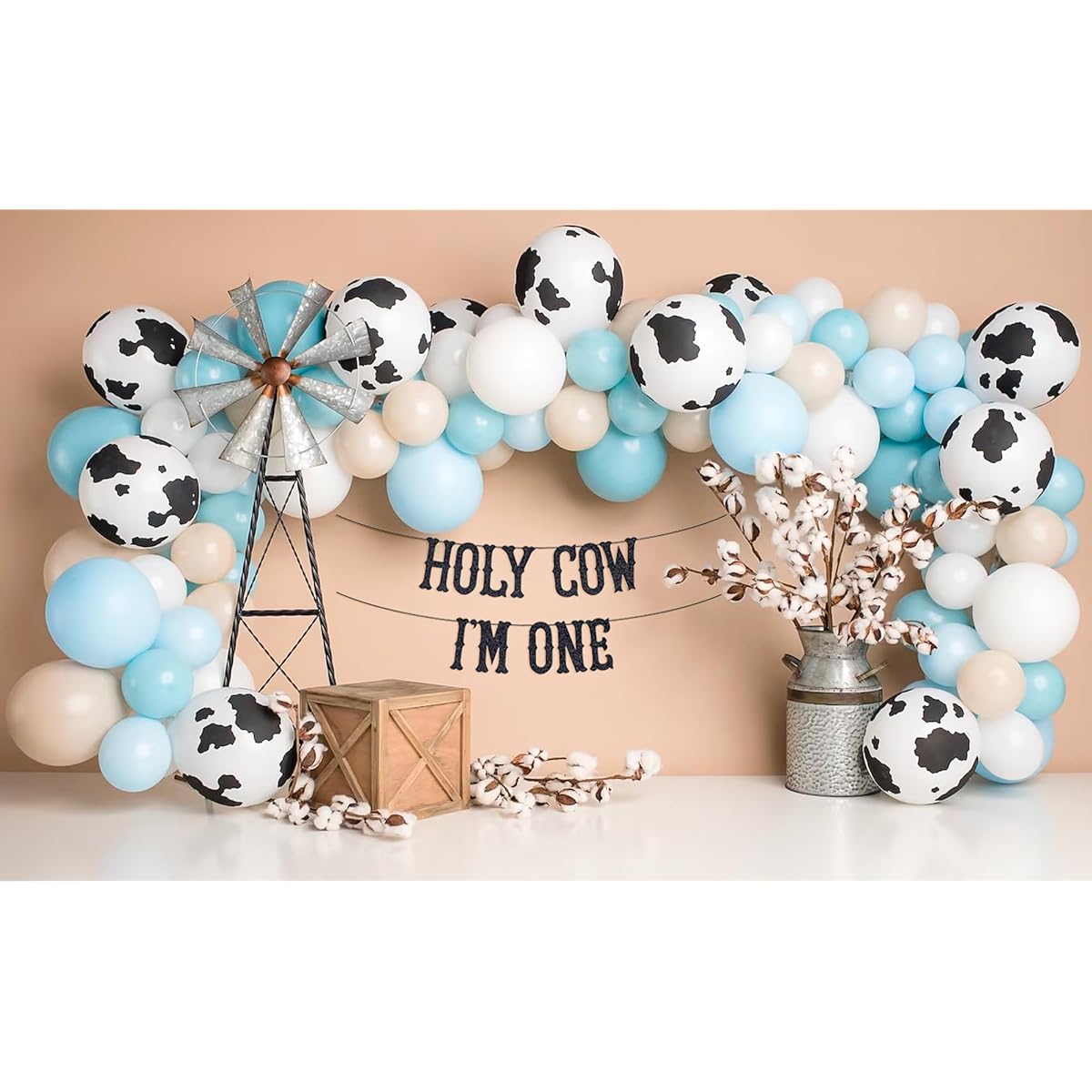 Holy Cow I'm One Banner Farm Theme 1st Birthday Party Decorations Western Cowboy First Rodeo Birthday Decorations
