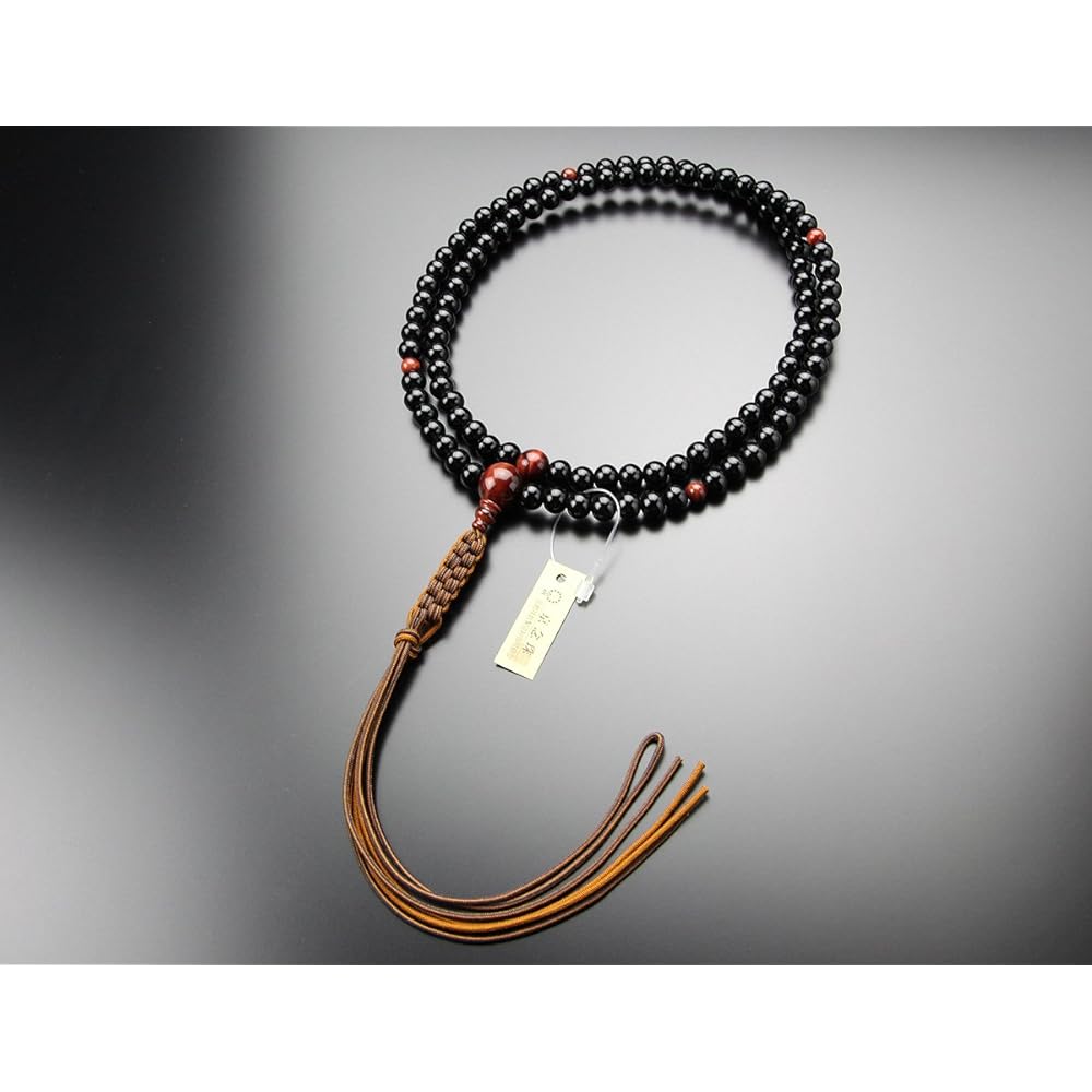 Nenju dot com Rinzai sect prayer beads for men, shaku 2, ebony (glossy), red tiger eye stone, cord tassel [Zen sect Kyoto prayer beads, 108 beads, shaku 2, Kyoto prayer beads, red tiger eye, red tiger eye stone 2000300600120] [Prayer bag gift! ]