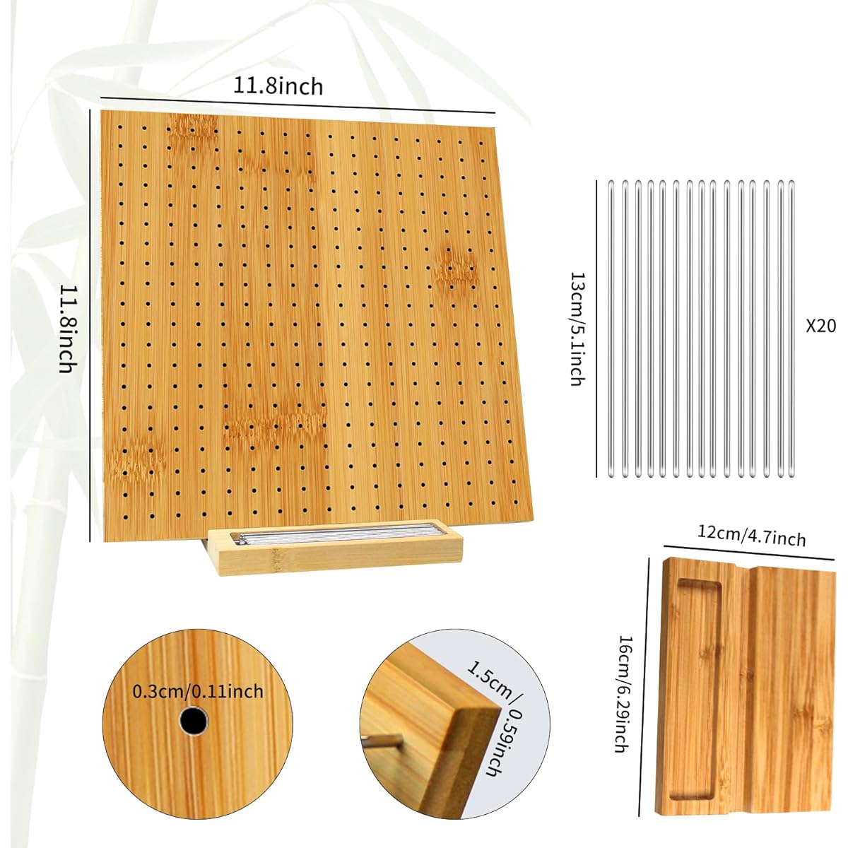 11.8" Crochet Block Board with 20 Pins, Handmade Knitting Block Mat for Crocheting Full Kit with 20 Stainless Steel Rod Pins, Great Gift for Grandmother, Mother