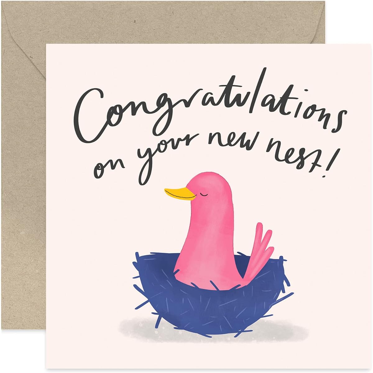 Old English Co. New Nest Congratulations Funny Housewarming Card - Humorous Housewarming Greeting Card for Friends and Family | Cute Bird in Nest Illustration | Blank Inside & Envelope Included