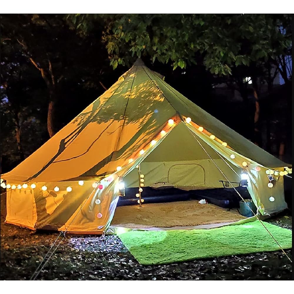 Bell Tent Outdoor Canvas Waterproof Bell Tent 4 Season Tent for Family Travel Party and Hunting Camping Yurt Tent