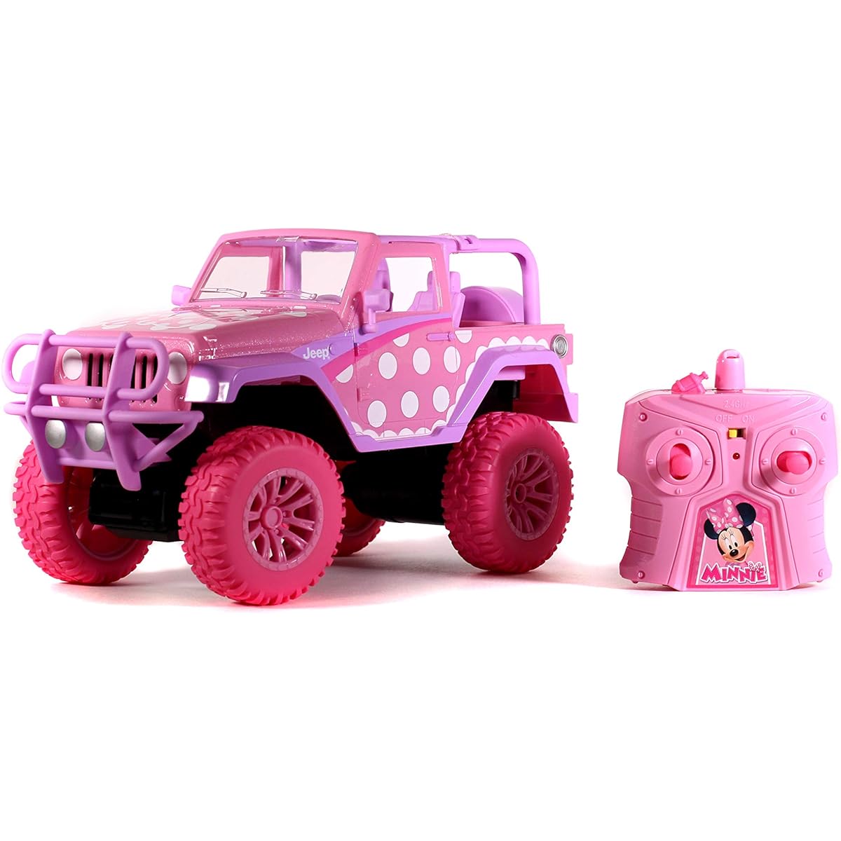 Jada Toys Disney Junior 1:16 Minnie Jeep Wrangler RC Remote Control Truck, 2.4 GHz Pink, Toys for Kids and Adults