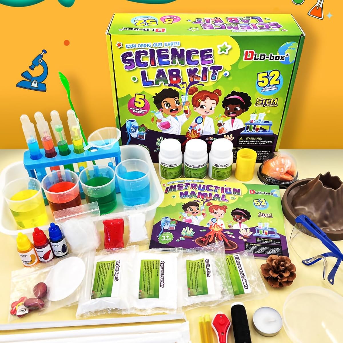 5 in 1 Science Lab Kit for 4-6 Years Old Kids 52 Step Science Experiment Toys for Girls & Boys Geological Exploration Plants Magic Crystals Climate Secrets Undersea World