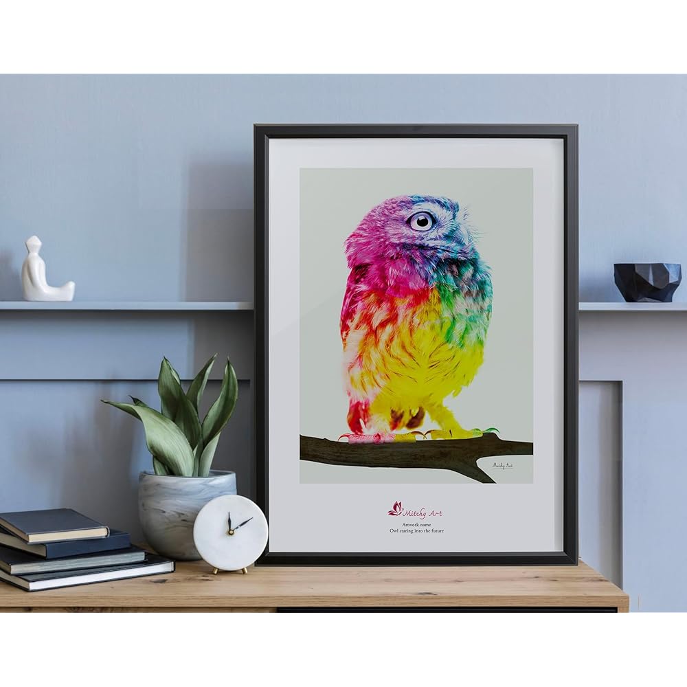 Painting "Owl Seeing the Future" Interior Wall Hanging Art Panel A3 Framed (Width 32cm x Height 43cm)
