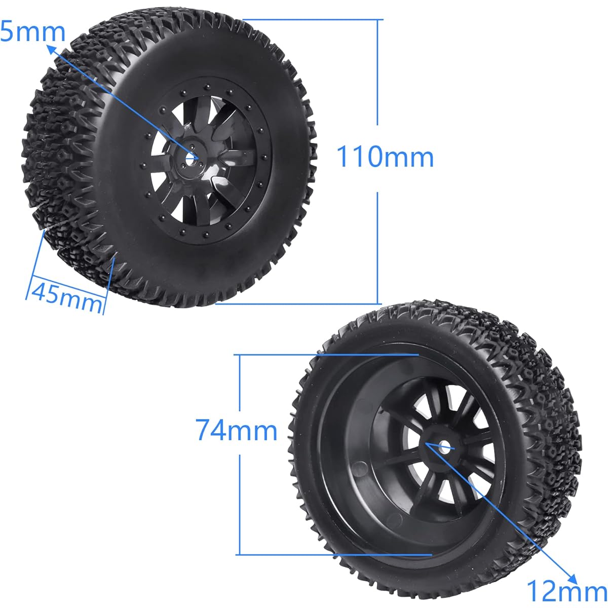 RC Short Course Truck Tires 1/10 Scale High Performance Adhesive Pre-Adhesive RC Wheel Rim and Tire Set 12mm Hex with Foam Inserts for Traxxas Slash 4X4 2WD HPI VKAR Redcat HSP LRP 4pcs (Style B)