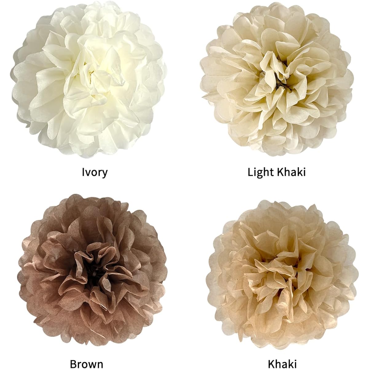 ANSOMO Khaki and Brown Tissue Paper Pom Poms Caramel Party Decorations Ivory Beige Cream Earth Tones Boho Champagne Tan Flower Wall Hanging Decor Supplies Rustic Neutral Birthday Baby Shower Wedding