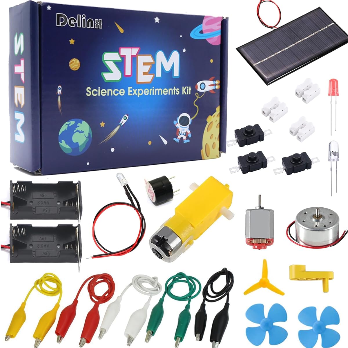 Deinx Fun Physics Science Experiment Kit: Windmill Generator, Hand Crank Generator, Solar Generator, Basic Electrical Circuits Learning, DIY Educational STEM Projects for Kids & Teens, Girls, Boys, Deinx
